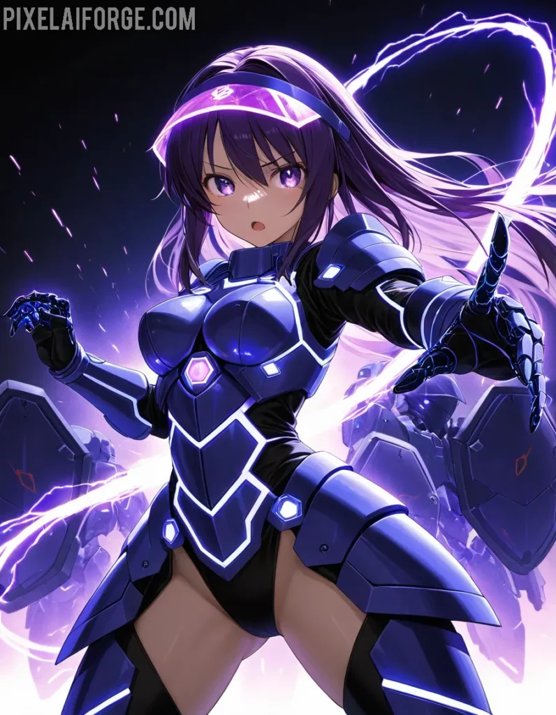 Personaje de Anime Futurista con Armadura Púrpura Arte Digital