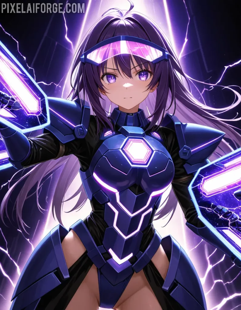 Personaje de Anime Futurista con Armadura Púrpura Arte Digital