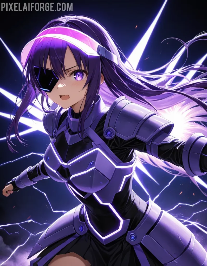 Personaje de Anime Futurista con Armadura Púrpura Arte Digital