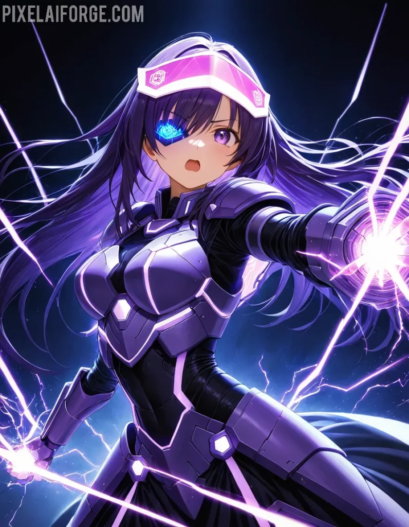 Personaje de Anime Futurista con Armadura Púrpura Arte Digital