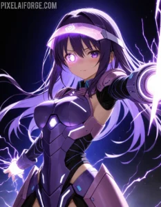 Personaje de Anime Futurista con Armadura Púrpura Arte Digital