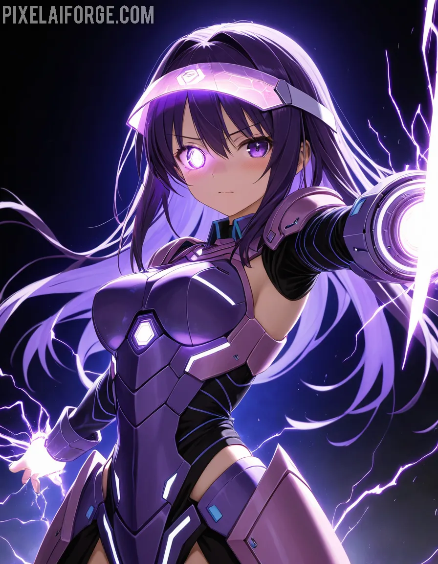 Personaje de Anime Futurista con Armadura Púrpura Arte Digital