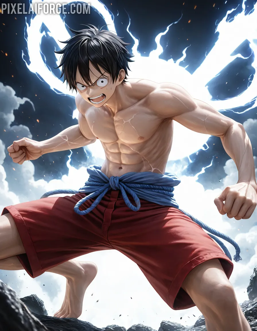 Powerful Anime Warrior Unleashing Energy