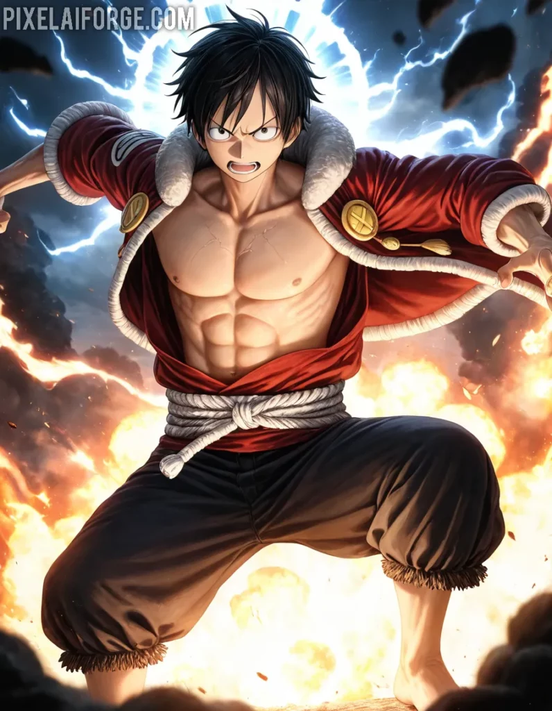 Powerful Anime Warrior Unleashing Energy