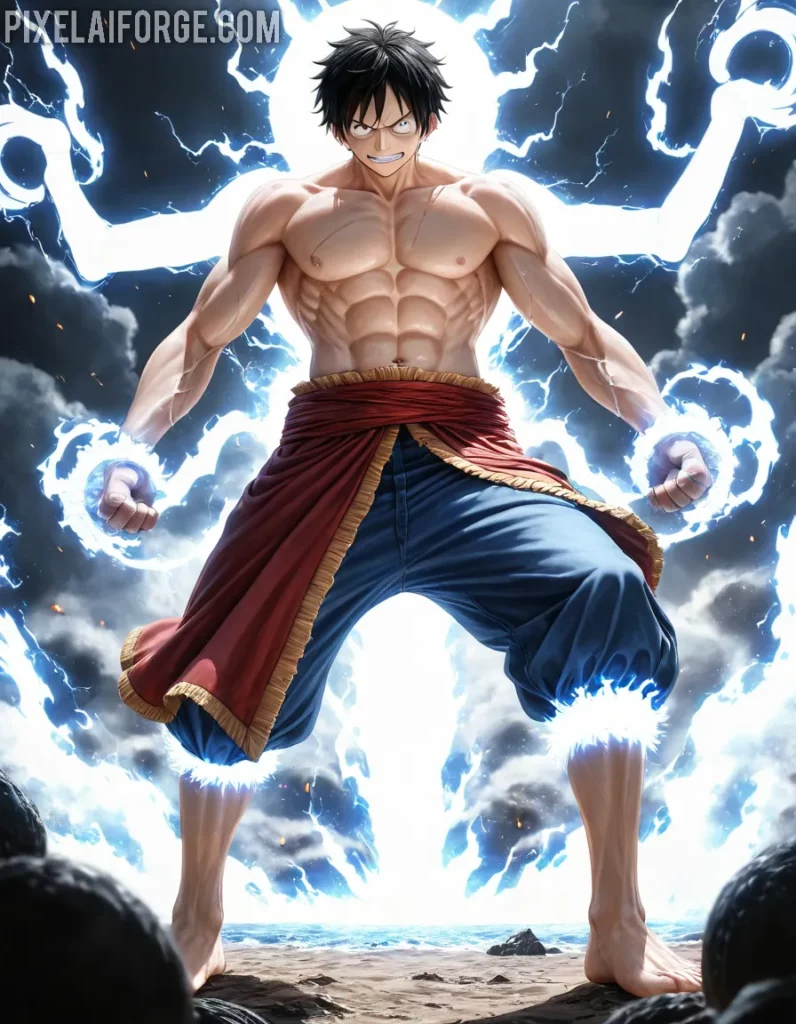 Powerful Anime Warrior Unleashing Energy