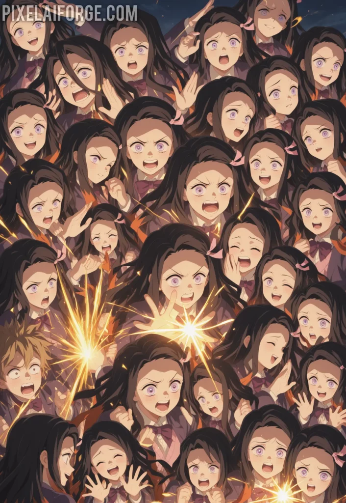 Rui using his Thread Breathing technique surrounded by golden threads, Tanjiro and Nezuko dodging, emotional expressions, intense lighting, anime art style from Demon Slayer Mugen Train arc