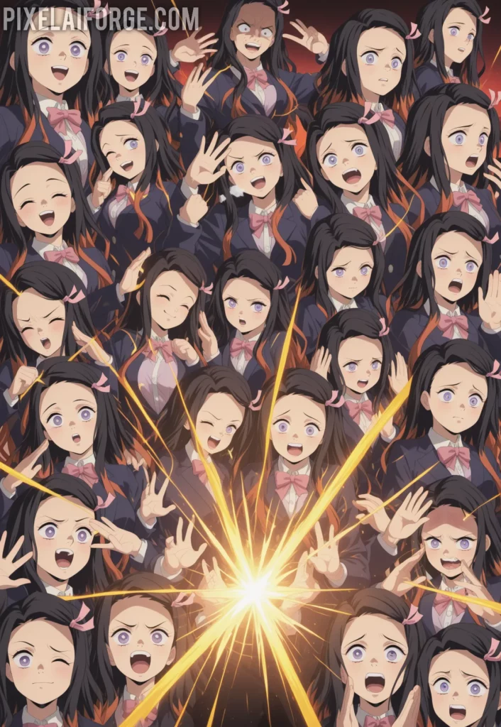 Rui using his Thread Breathing technique surrounded by golden threads, Tanjiro and Nezuko dodging, emotional expressions, intense lighting, anime art style from Demon Slayer Mugen Train arc