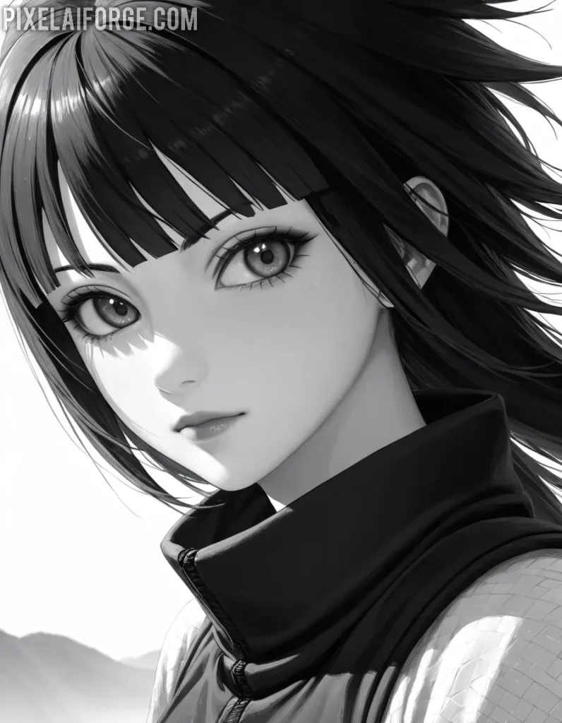 Stylish Anime Girl in Monochrome Elegance