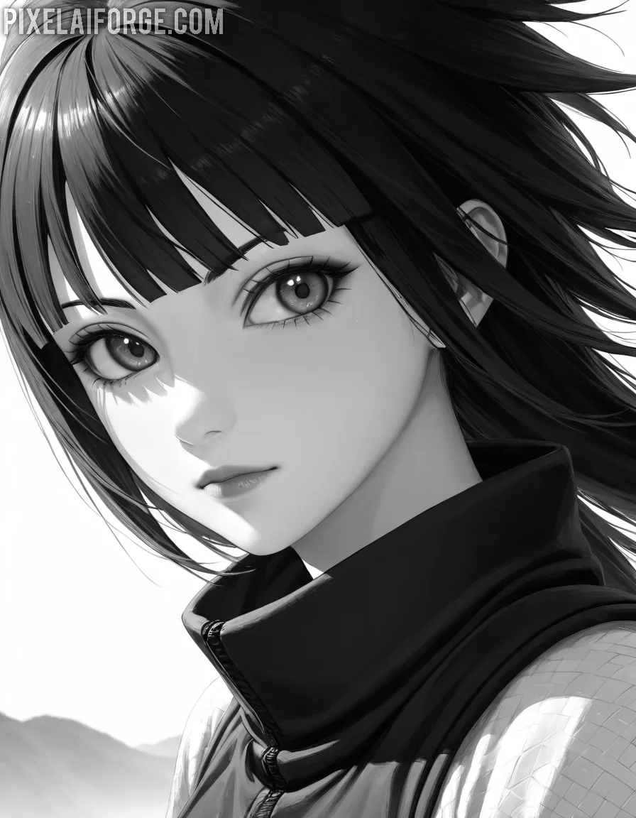Stylish Anime Girl in Monochrome Elegance