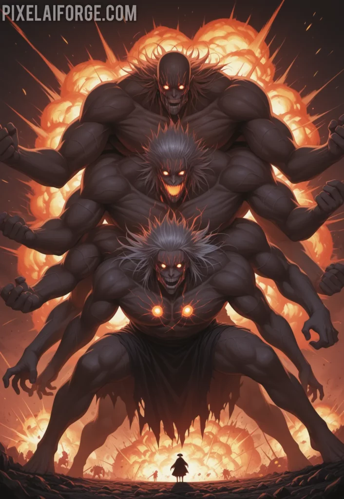 Imagen anime generada por IA Sukuna vs Mahoraga La Batalla Épica entre Reyes Malditos