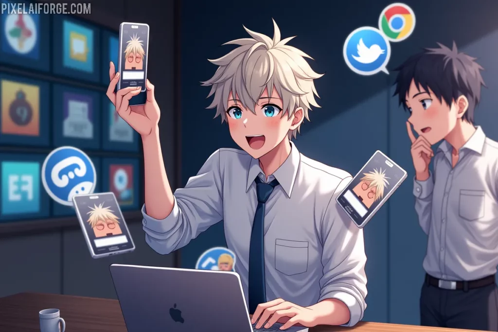 Takumi intenta decidir en qué plataforma ver Shokugeki no Soma mientras se enfrenta a múltiples pantallas