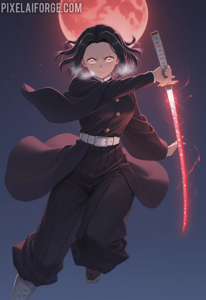 Tanjiro Kamado activating Total Concentration Breathing while fighting against Upper Moon One, Kokushibo, glowing sword in hand, moonlit night background, cinematic anime art style from Demon Slayer