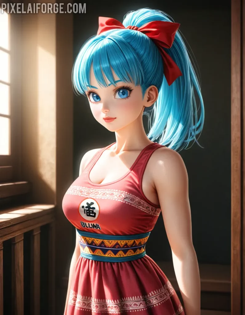 Vibrant Anime Girl with Blue Hair in Cute Dress