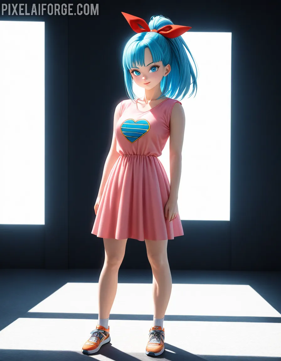 Vibrant Anime Girl with Blue Hair in Cute Dress