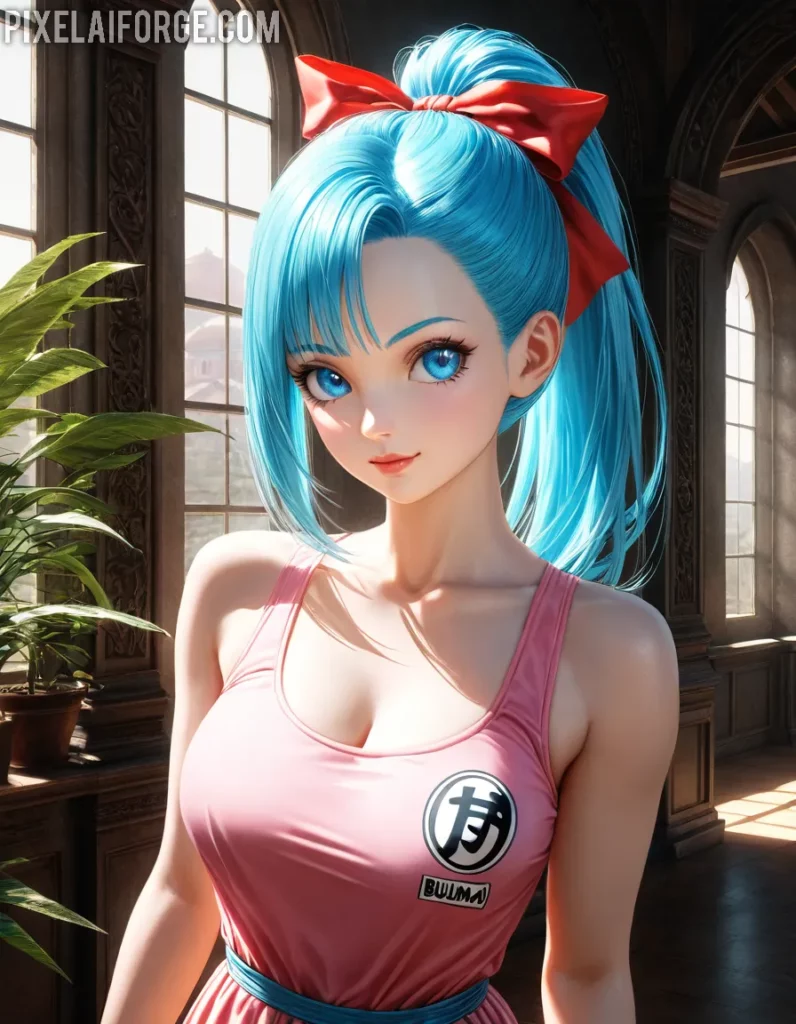 Vibrant Anime Girl with Blue Hair in Cute Dress
