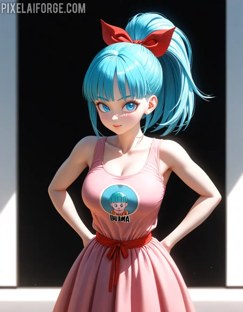Vibrant Anime Girl with Blue Hair in Cute Dress