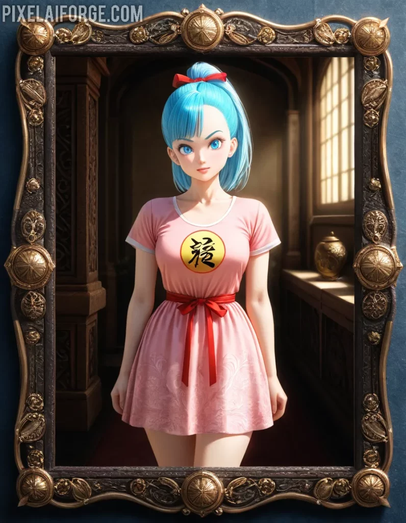 Vibrant Anime Girl with Blue Hair in Cute Dress