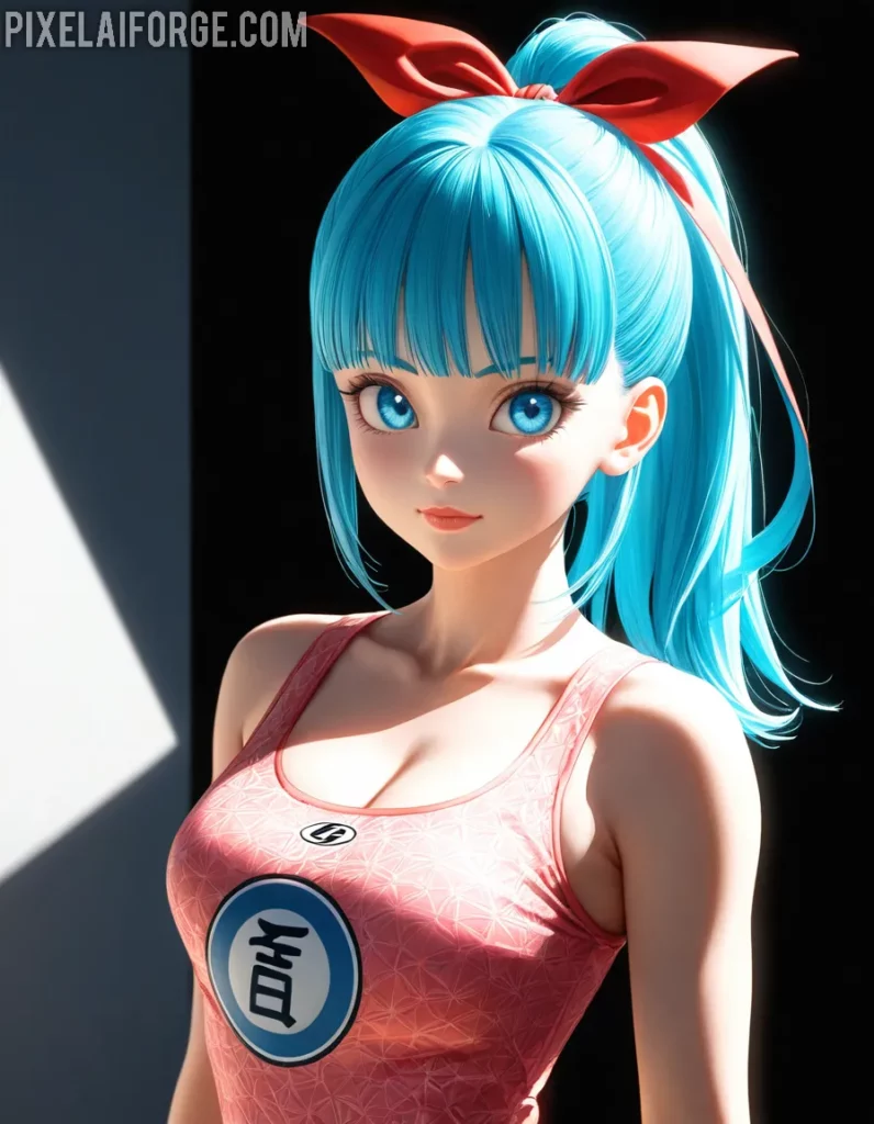 Vibrant Anime Girl with Blue Hair in Cute Dress