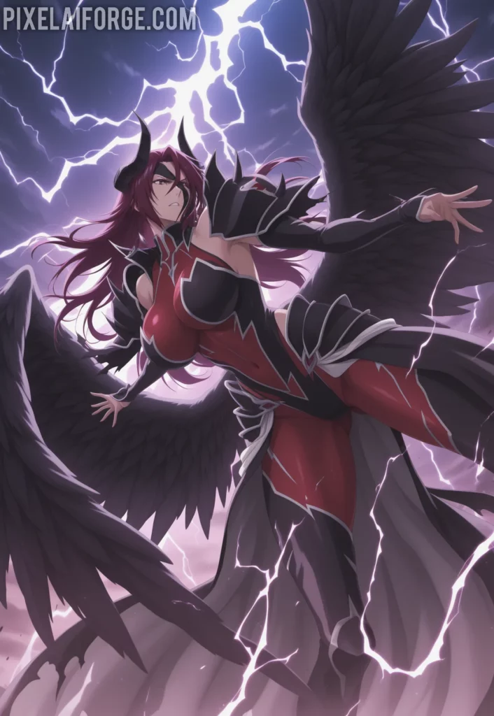 Yhwach rising into the sky with Quincy powers activated, black wings spreading, lightning effects, Final Battle arc, cinematic anime art from Bleach Thousand-Year Blood War