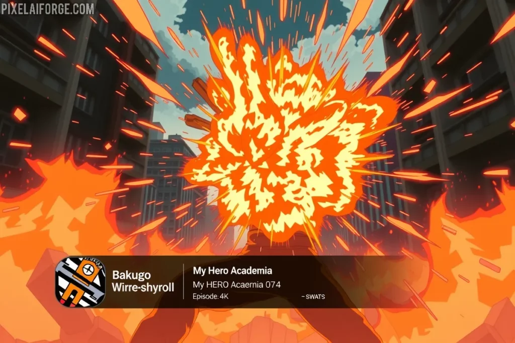 Bakugo usando su quirk con Crunchyroll para ver My Hero Academia online en español.