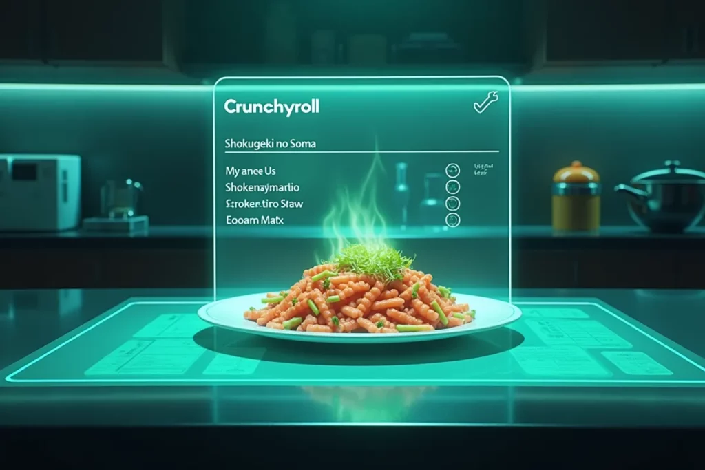 Plato culinario en holograma con Crunchyroll para ver Shokugeki no Soma en HD.