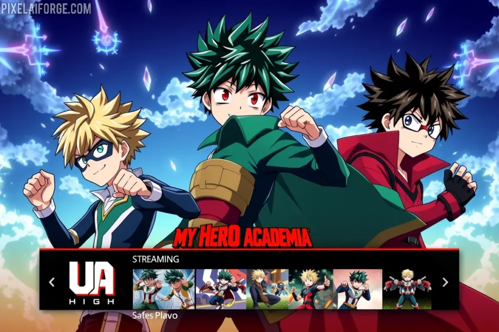 Deku, Bakugo y Todoroki en streaming para ver My Hero Academia online en español.