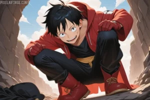 Luffy en Gear Fifth frente a la interfaz de AnimeFLV para ver One Piece gratis en 2025.