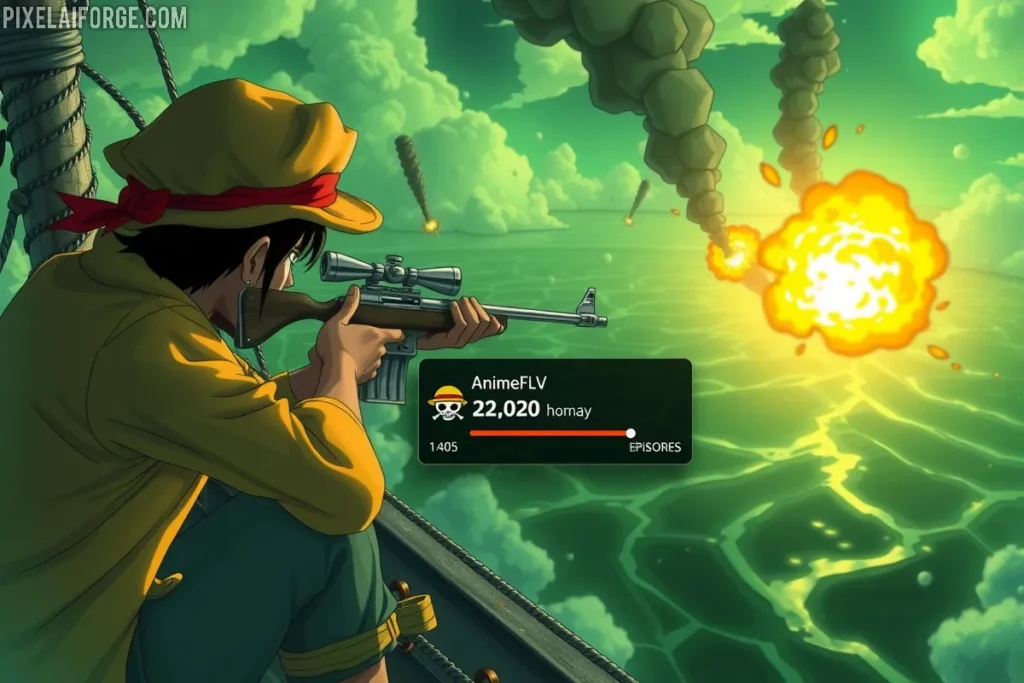 Usopp disparando con AnimeFLV para ver One Piece gratis en streaming.
