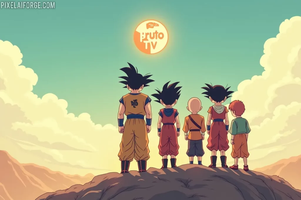 Z Fighters en Kami’s Lookout para ver Dragon Ball Z online gratis en Pluto TV.