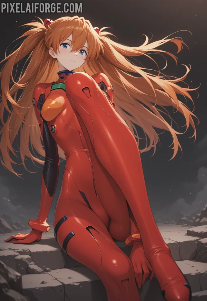 Asuka battling the Mass-Produced Evas in The End of Evangelion, showcasing her fierce resolve
