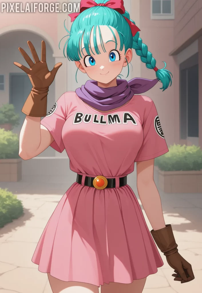 Teenage Bulma in Dragon Ball with her blue ponytail, ready for adventure