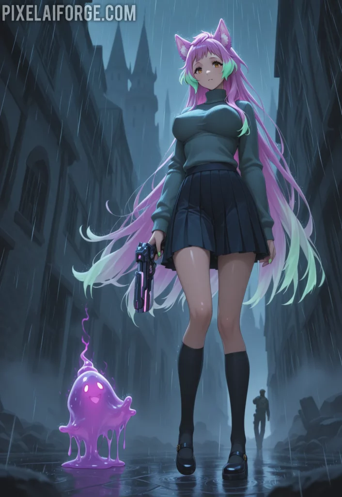 Kaelith in the Rainy Alley