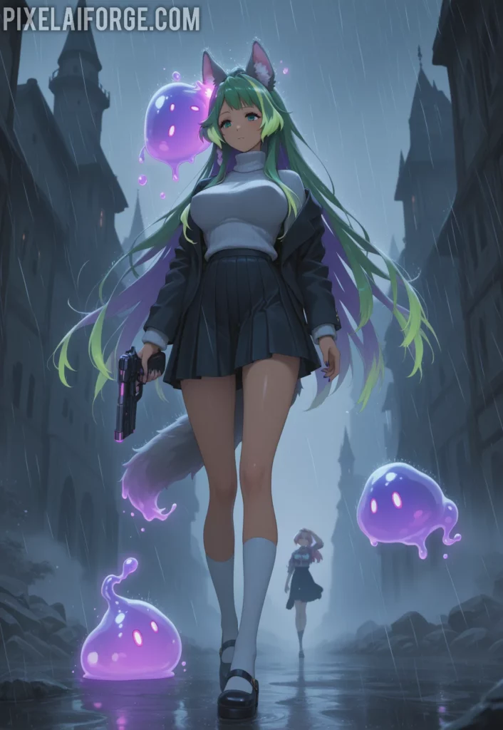 Kaelith in the Rainy Alley