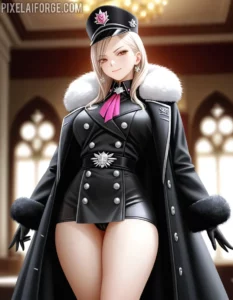 Chica Anime en uniforme negro de Hugo Boss
