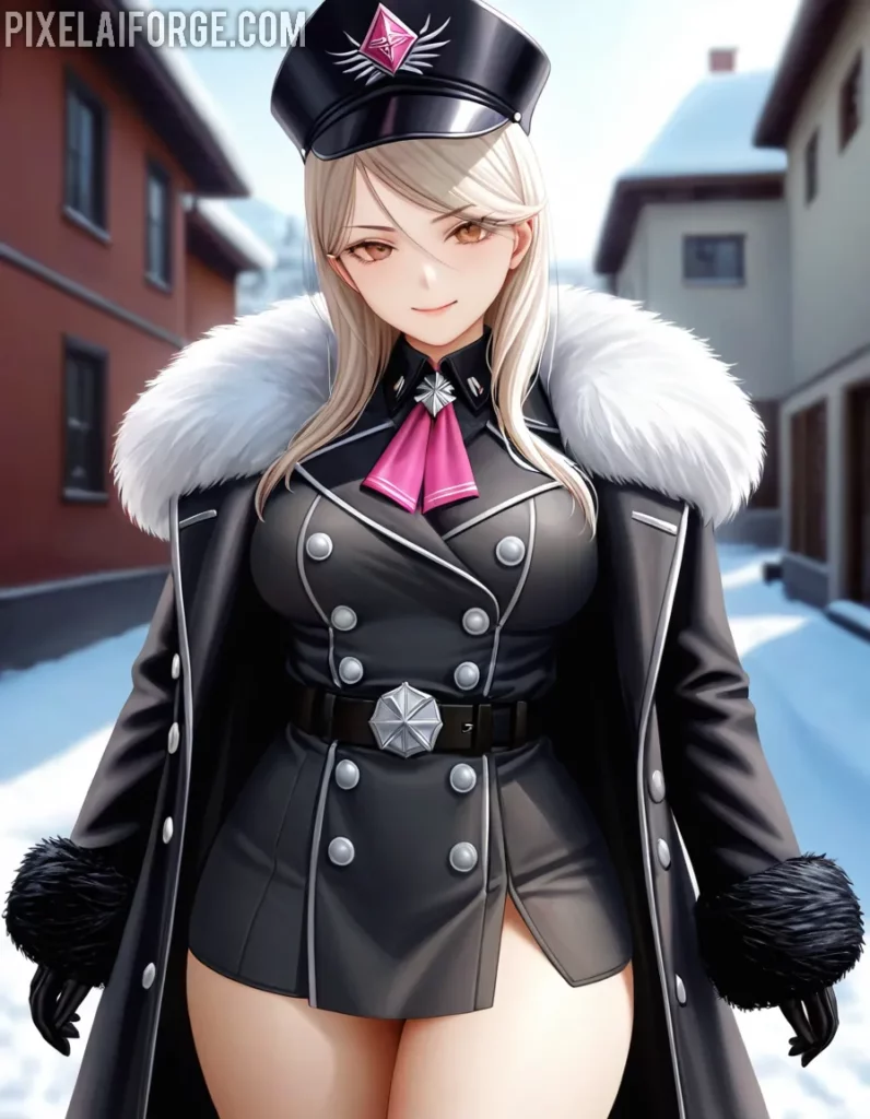 Chica Anime en uniforme negro de Hugo Boss