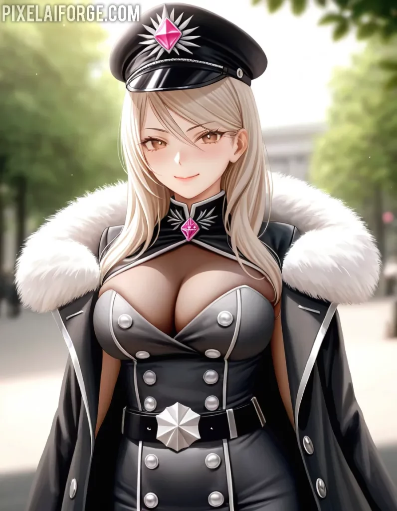Chica Anime en uniforme negro de Hugo Boss
