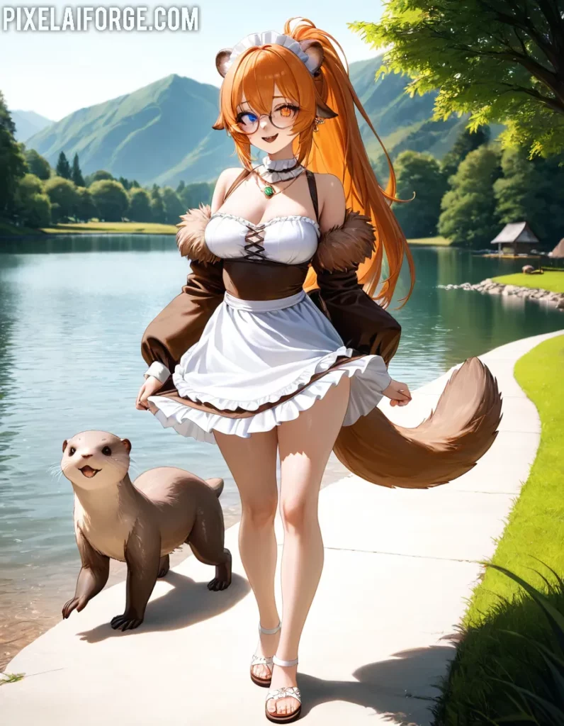 Kemonomimi Anime en el lago de las nutrias