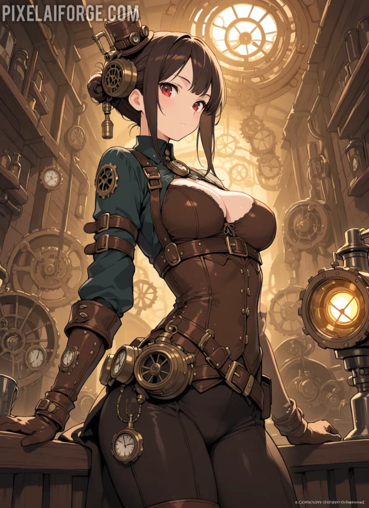 Ciudad steampunk iluminada con neón