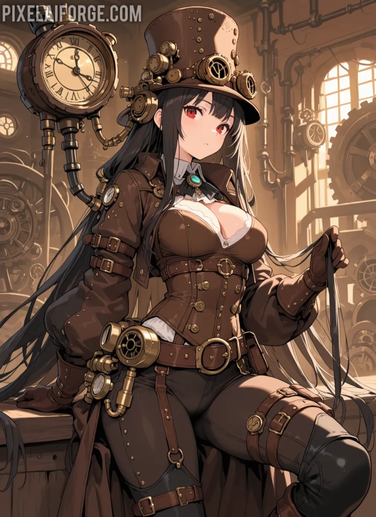 Ciudad steampunk iluminada con neón