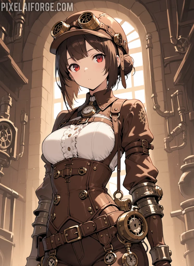 Ciudad steampunk iluminada con neón