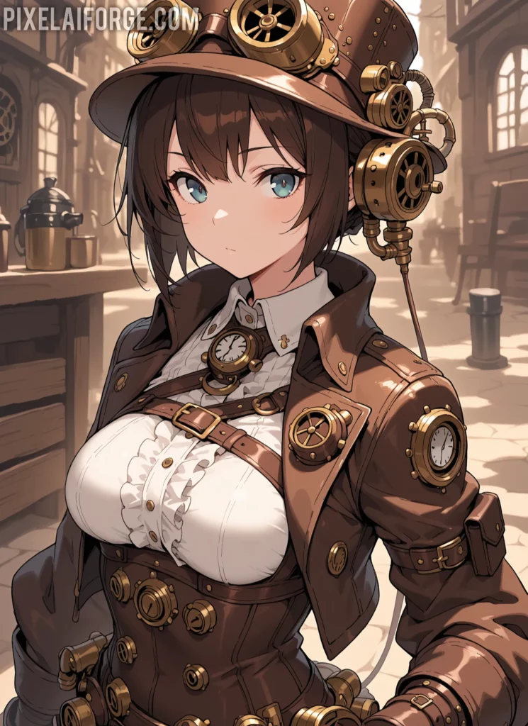 Ciudad steampunk iluminada con neón