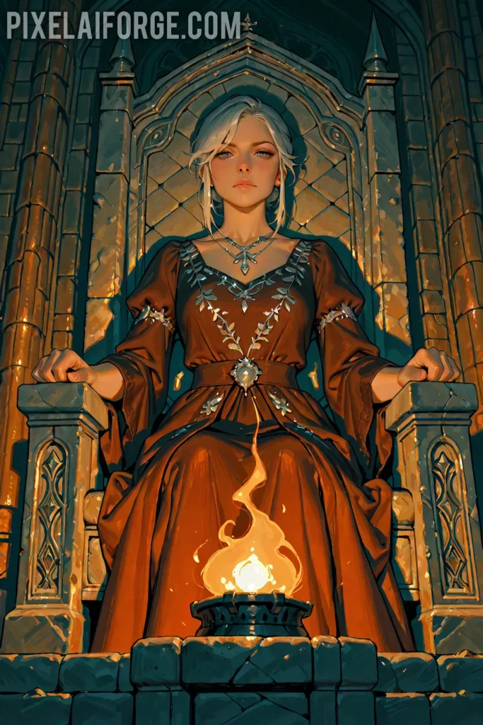 Young adult Ciri dressed in elegant royal attire